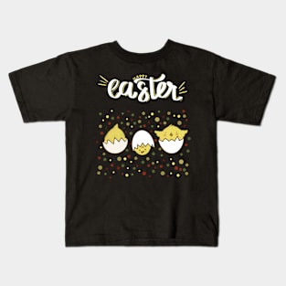 Happy Easter greeting funny chick white text Kids T-Shirt